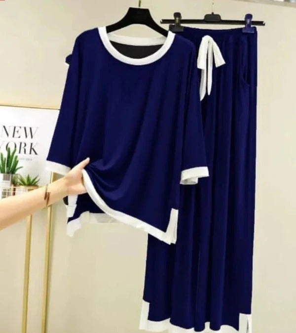 Navy Blue Palazo Style Printed Night Suit