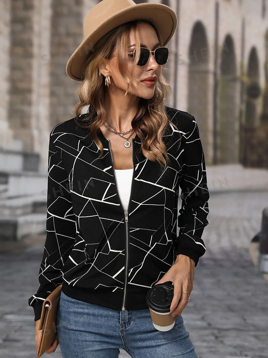 Winter Geo Printed Jacket For Women