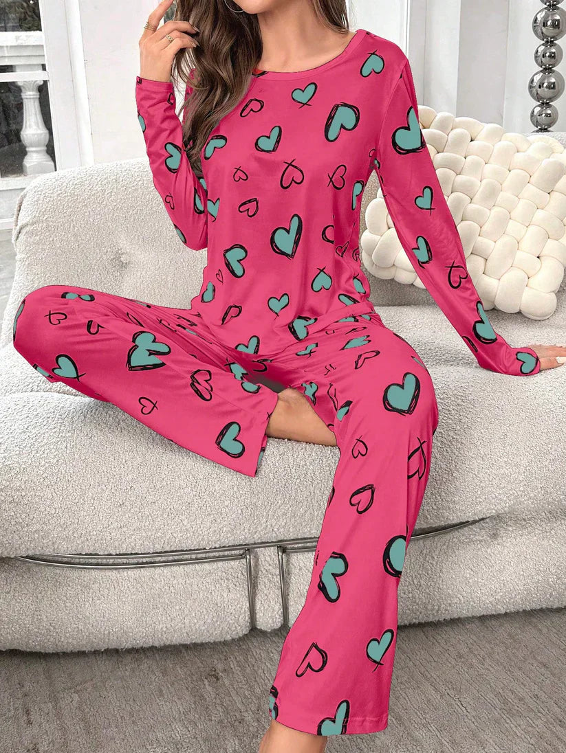 Heart Pattern Printed Night Suit