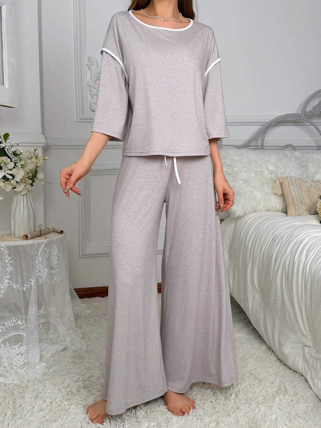 Grey Palazzo Style Night Suit