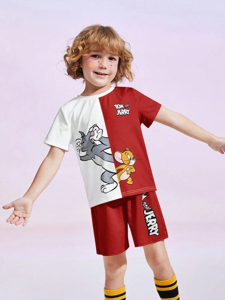 Red Tom & Jerry Half Sleeve Kids Suit (Each)