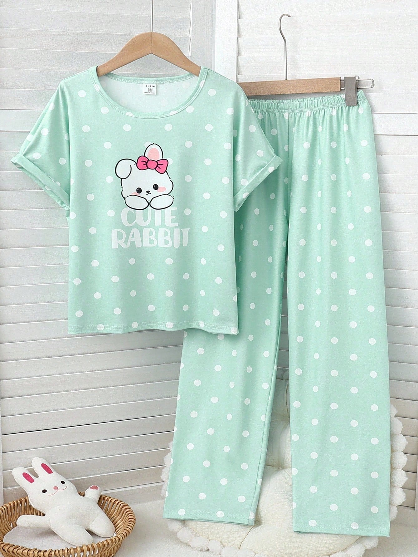 Cute Rabbit Printed Half Sleeve Night Suit (7-16 Years)