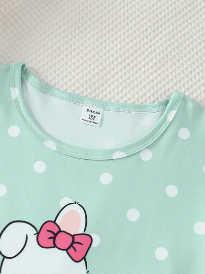Cute Rabbit Printed Half Sleeve Night Suit (7-16 Years)