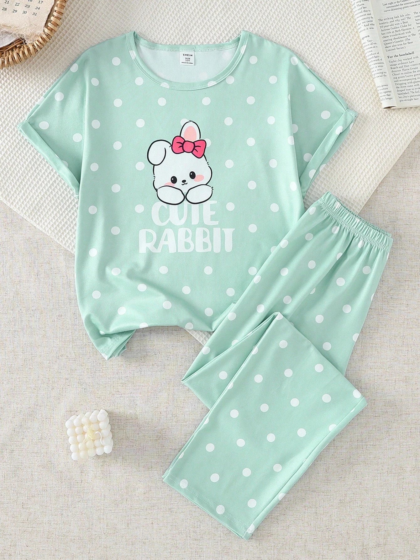 Cute Rabbit Printed Half Sleeve Night Suit (7-16 Years)