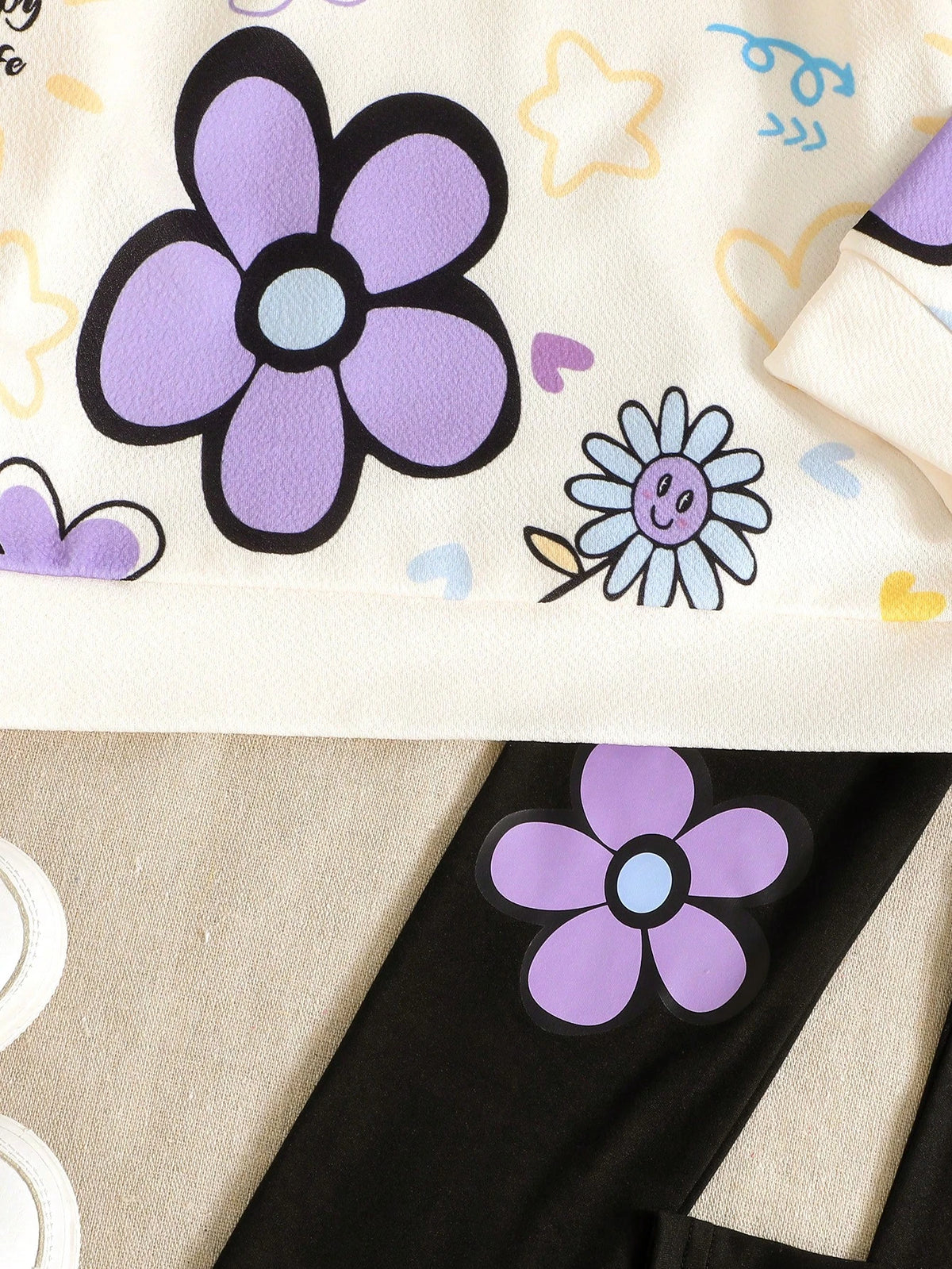 Purple Flowers & Heart Printed Kids Winter Suit
