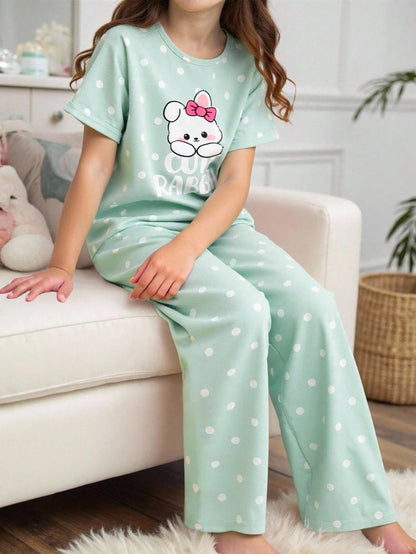 Cute Rabbit Printed Half Sleeve Night Suit (7-16 Years)