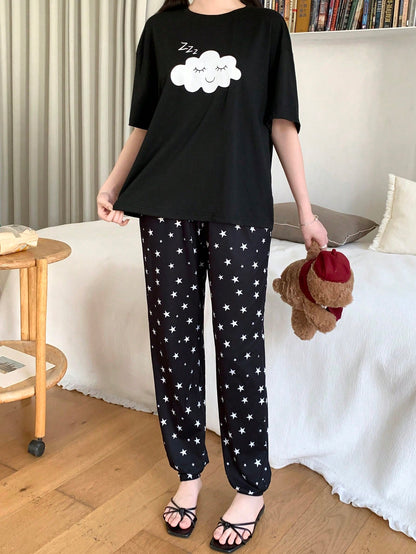 Cloud Half Sleeve Printed Night Suit (7-16 Years)