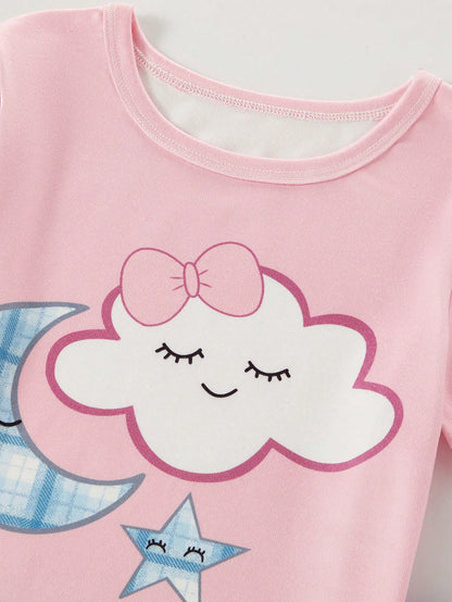 Moon & Cloud Printed Half Sleeve Kids Suit