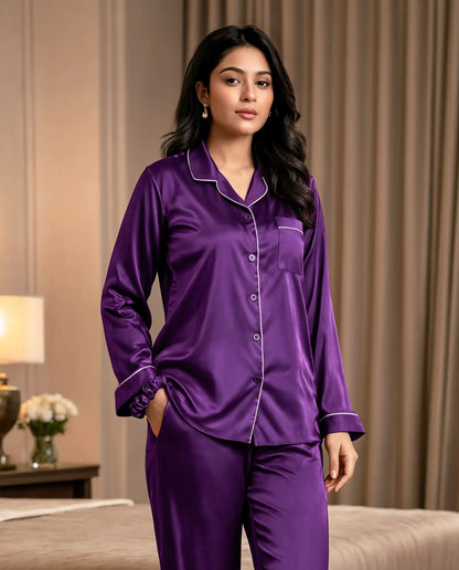 Purple Satin Silk Pj Set