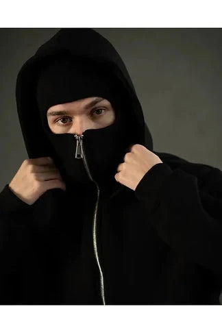 Winter Balaclava Ninja Zipper Hoodie Jacket For Men