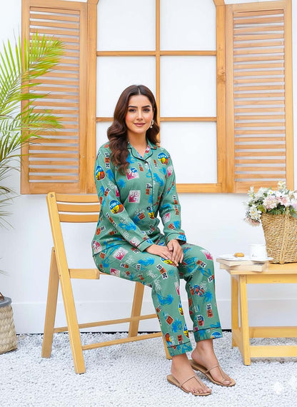 Imported Linen Printed Summer Soul  PJ Set-LP17