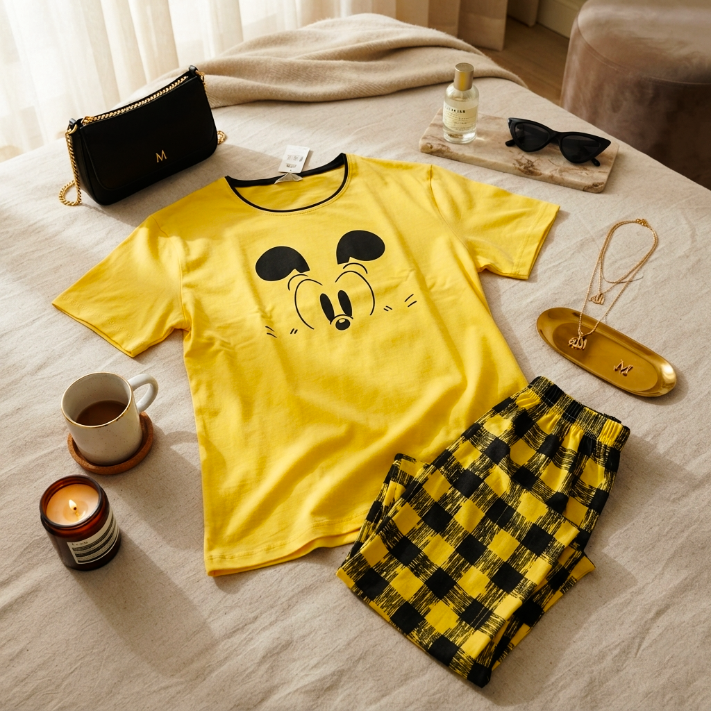 Yellow Mickey Printed Night Suit