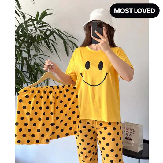 Three Piece Yellow Smiley Nightwear