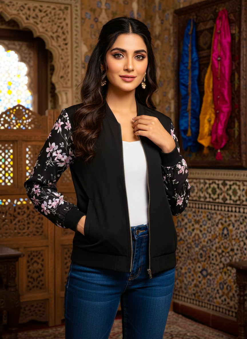 Winter Fleece Floral Printed Jacket For Women