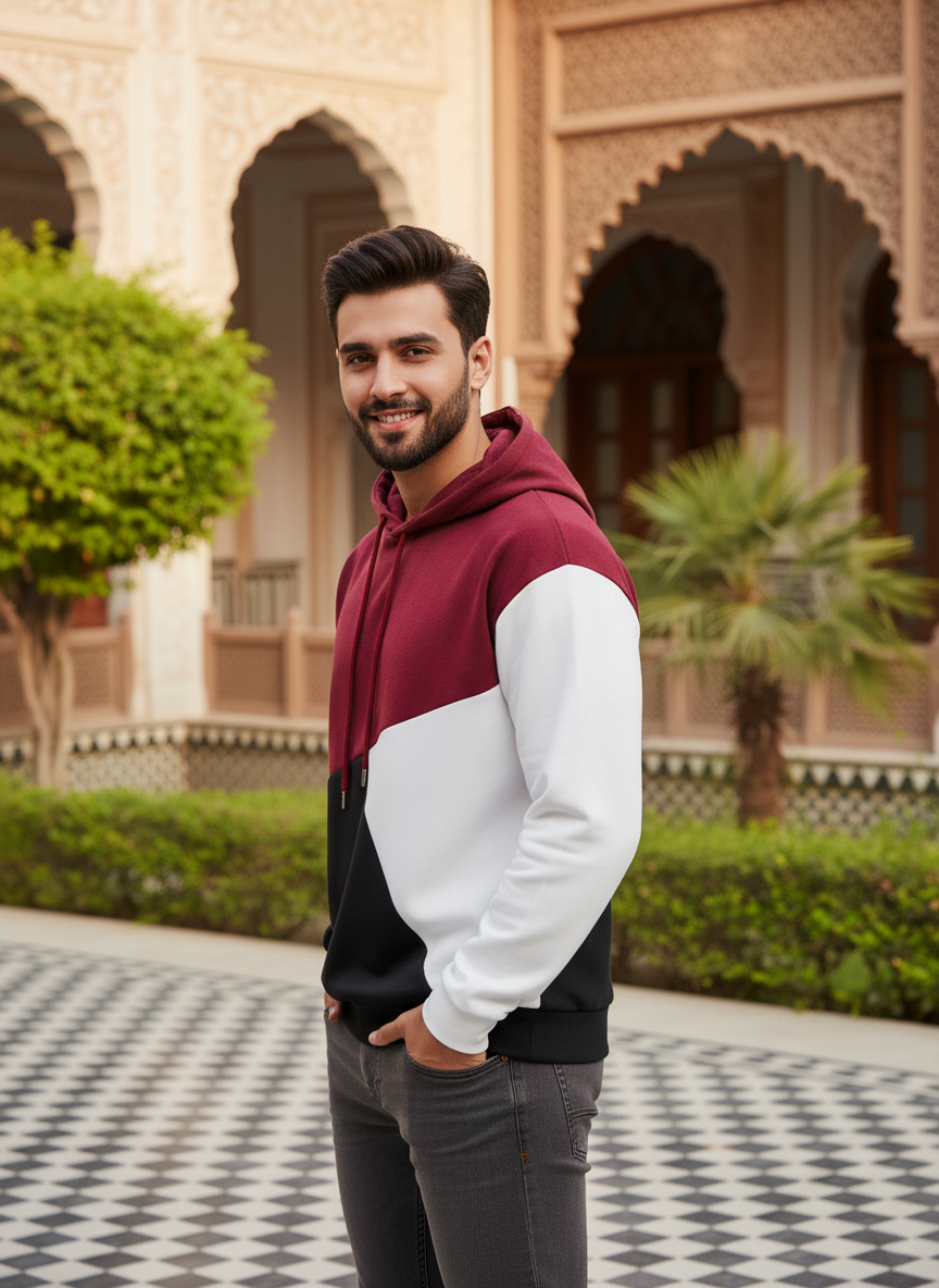 Winter Maroon Black Hoodie For Men