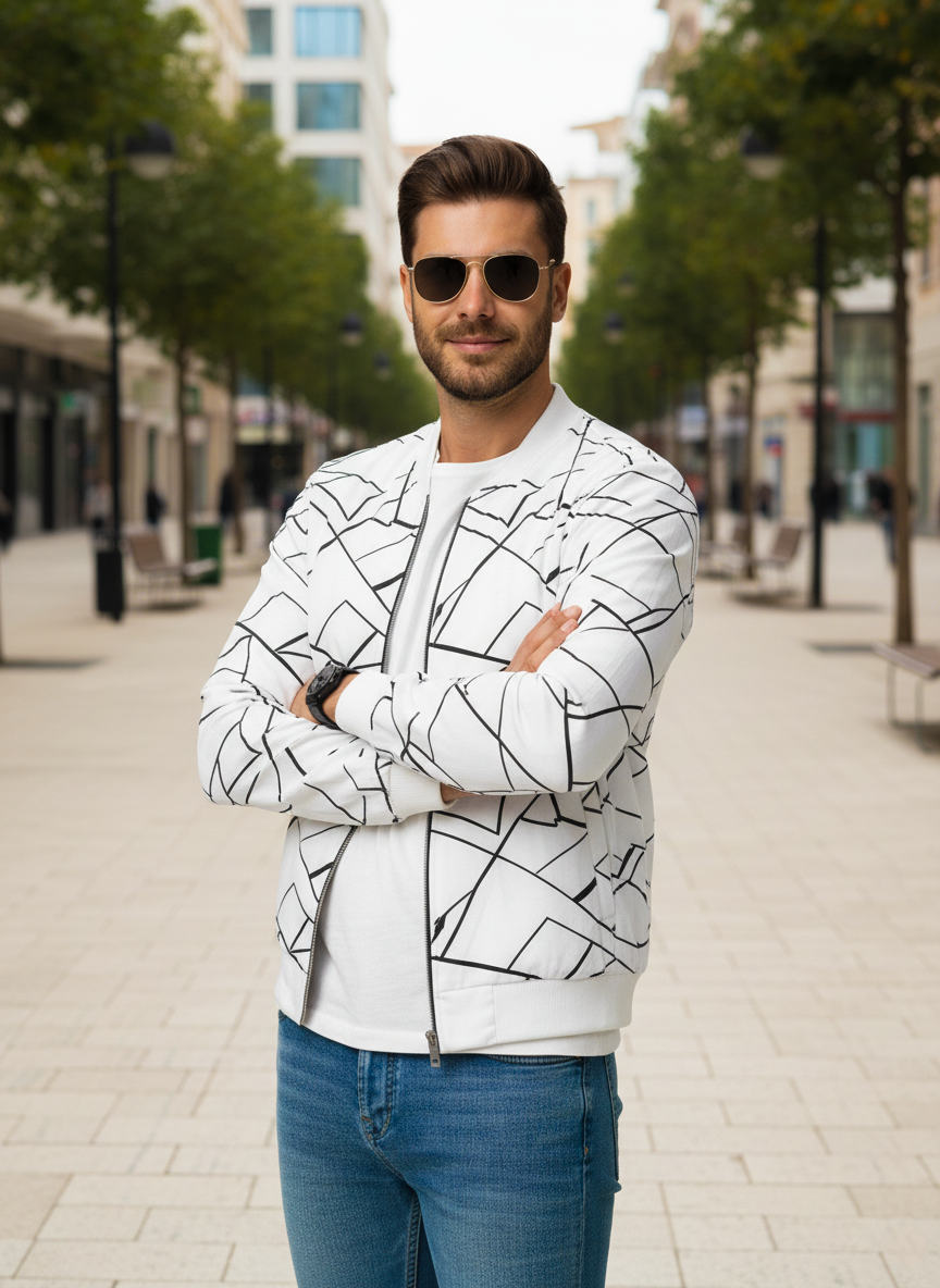 Winter Geo Printed Jacket For Men