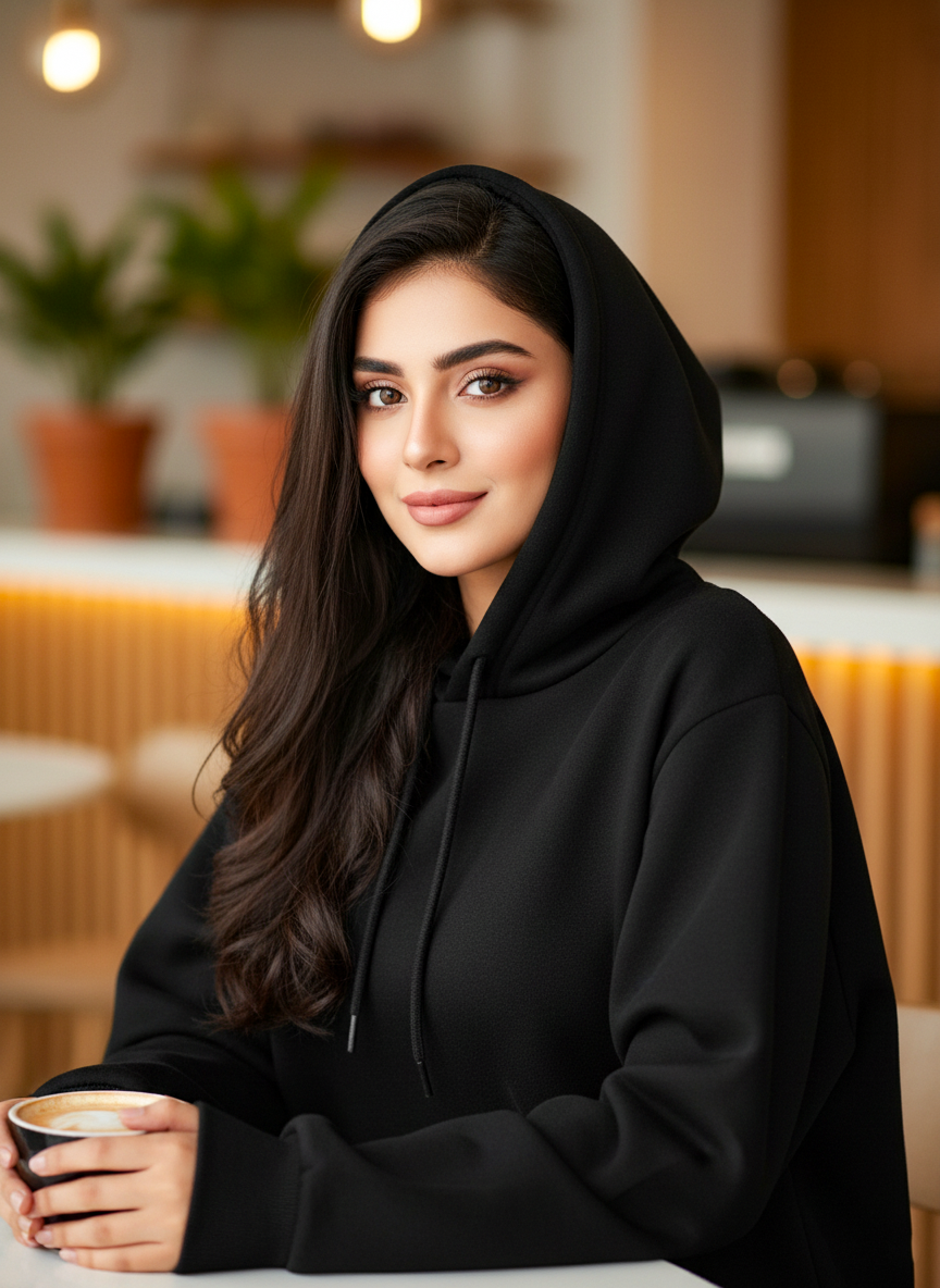 Winter Black Basic Hoodie For Women