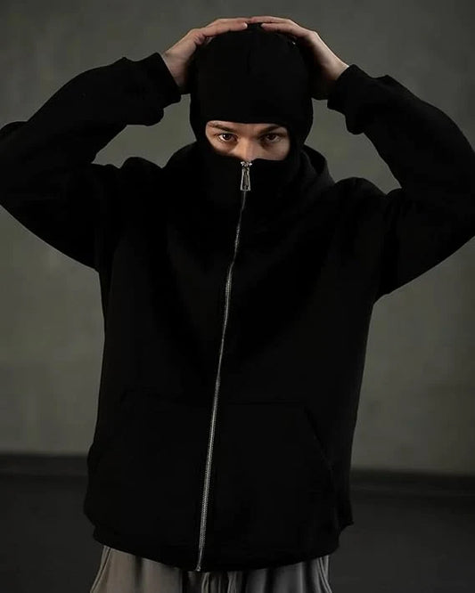Winter Balaclava Ninja Zipper Hoodie Jacket For Men