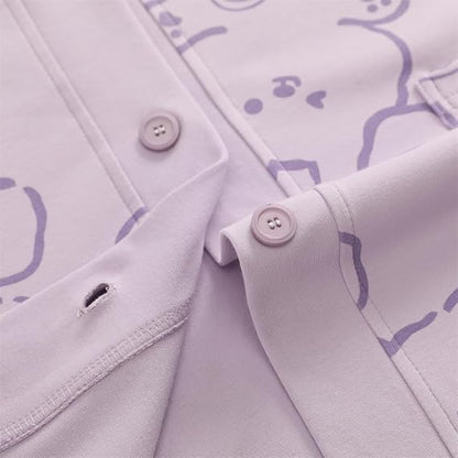 Purple Bunny V-Neck Button Printed Night Suit