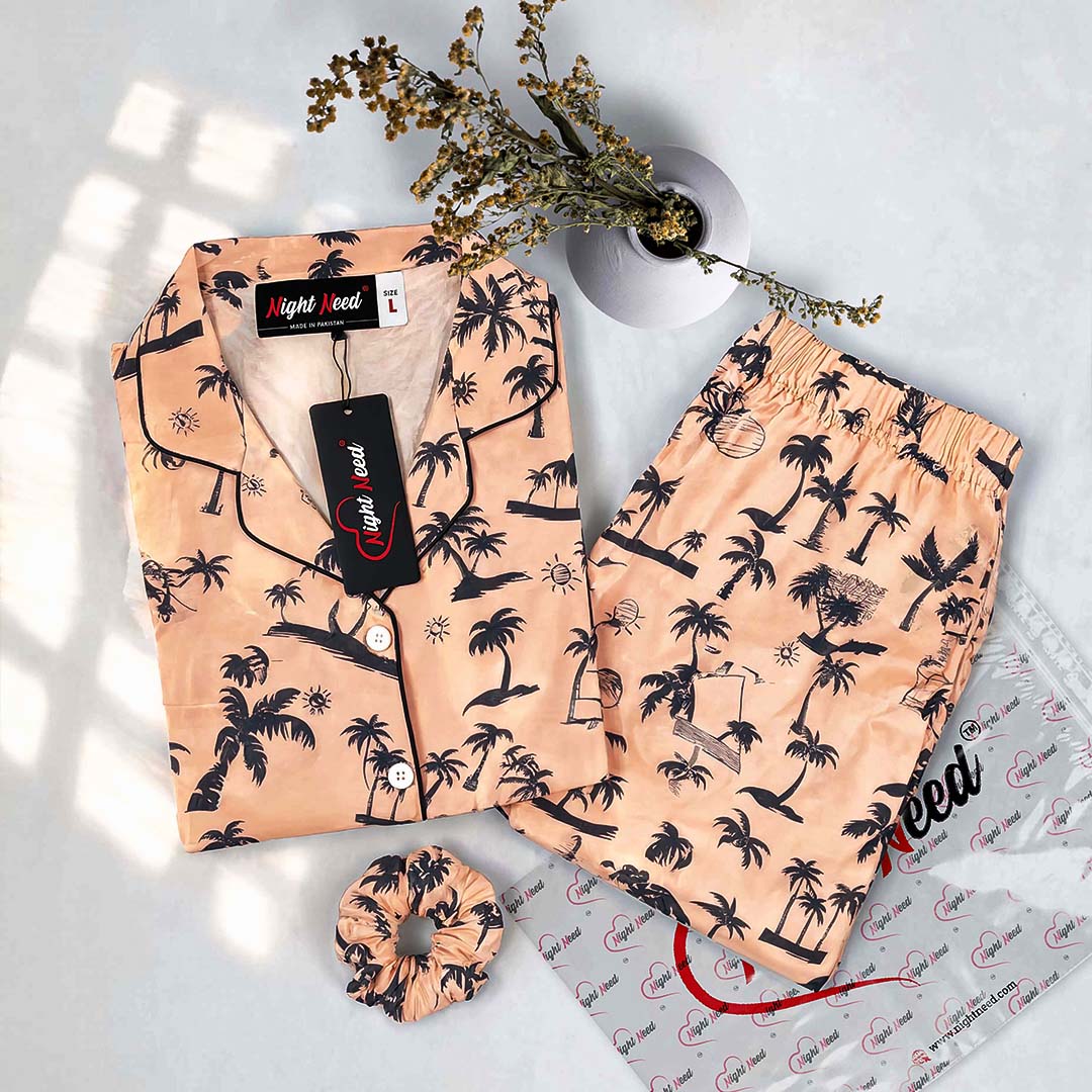 Imported Premium Linen Printed Palm Tree Pj Set - PL7