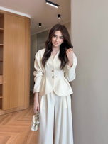Winter V-Neck Peplum Blazer 2 PC Co-Ord Set