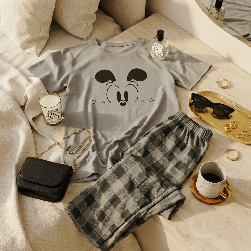Grey Mickey Printed Night Suit