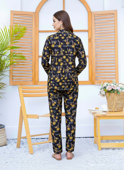 Imported Linen Printed Yellow Tree Shade PJ Set-LP30