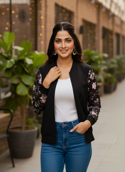 Winter Fleece Floral Printed Jacket For Women