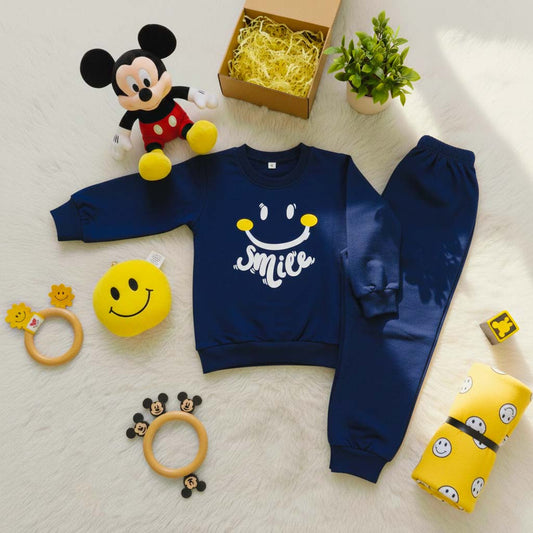 Navy Blue Smiley Printed Kids Winter Suit (Each)