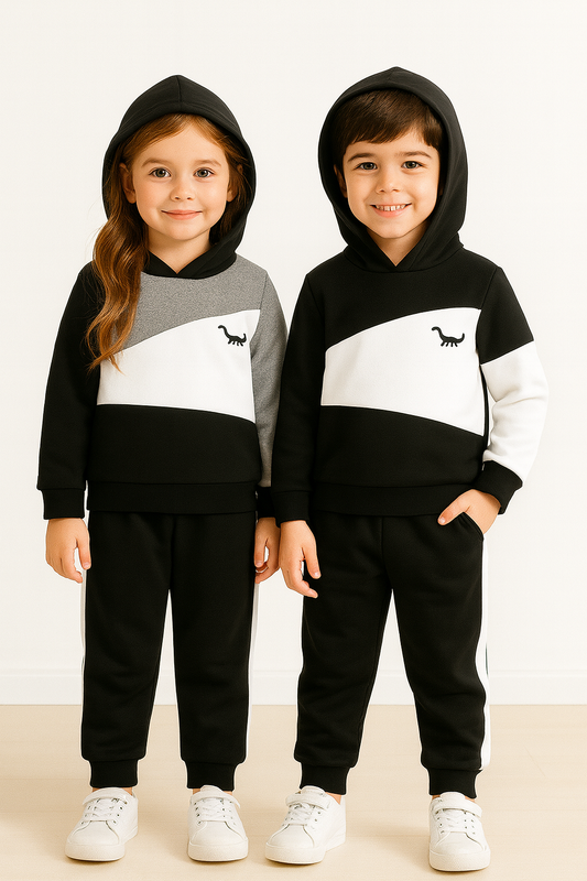 Black Panel Dinosaur Printed Kids Winter Suit (Each)