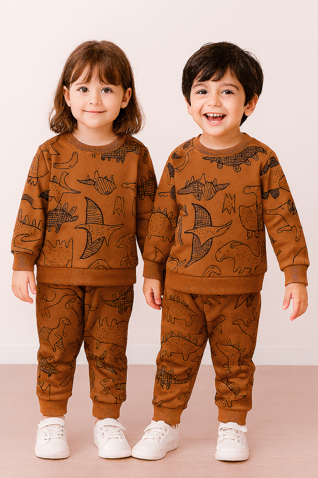 Brown Dinosaur Printed Kids Winter Suit (Each)