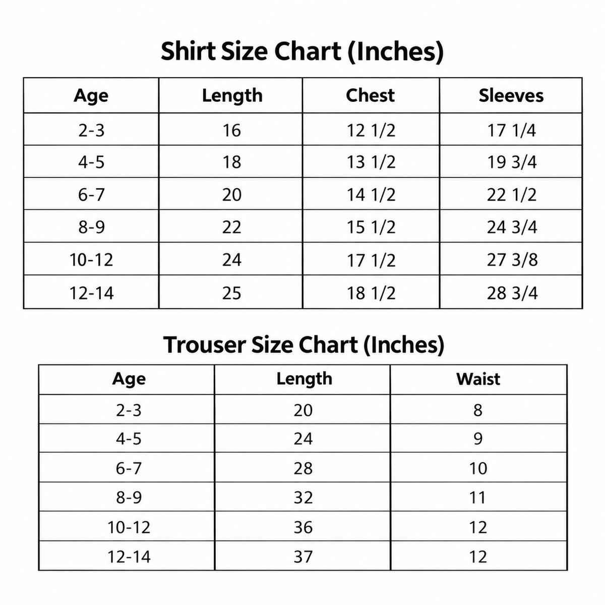 Size chart