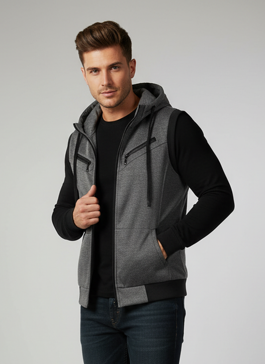 Winter Sleeveless Hooded Zipper For Men