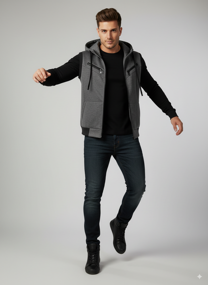 Winter Sleeveless Hooded Zipper For Men