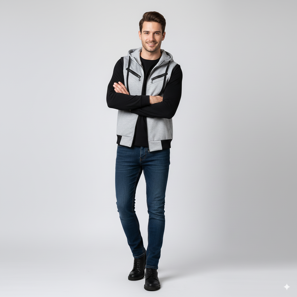 Winter Sleeveless Hooded Zipper For Men