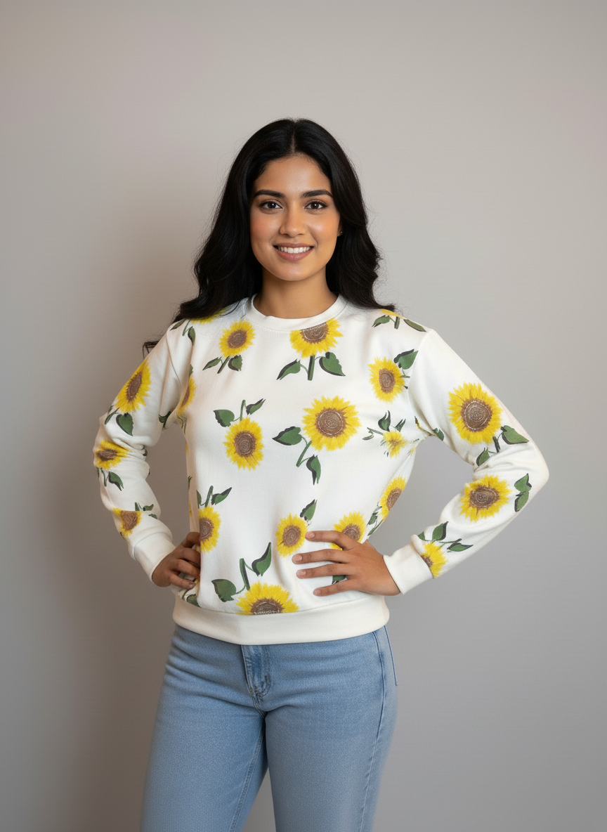 Winter Sunflowers Printed Sweatshirt