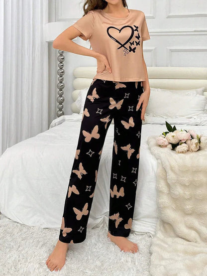 Heart and Butterfly Printed Night Suit