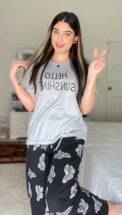 Hello Sunshine Printed Night Suit