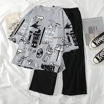 Grey Funcky Printed Night Suits