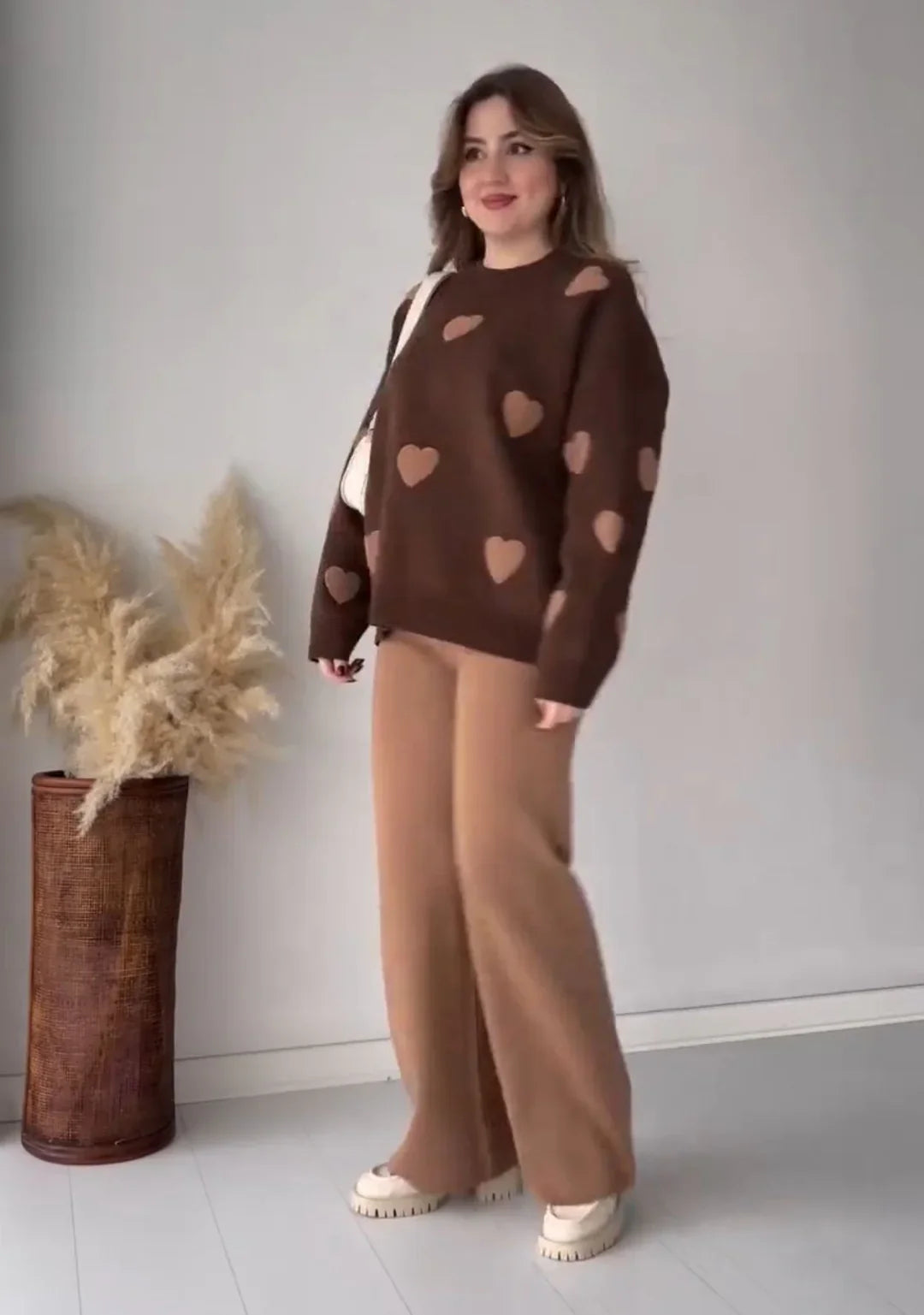 Winter Brown Heart Printed  Co-Ord Sets
