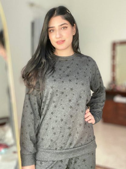 Charcoal Star Printed Pajama Night Suit