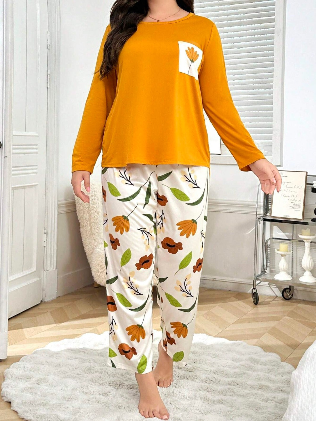 Yellow Flower Pocket Printed Night Suits