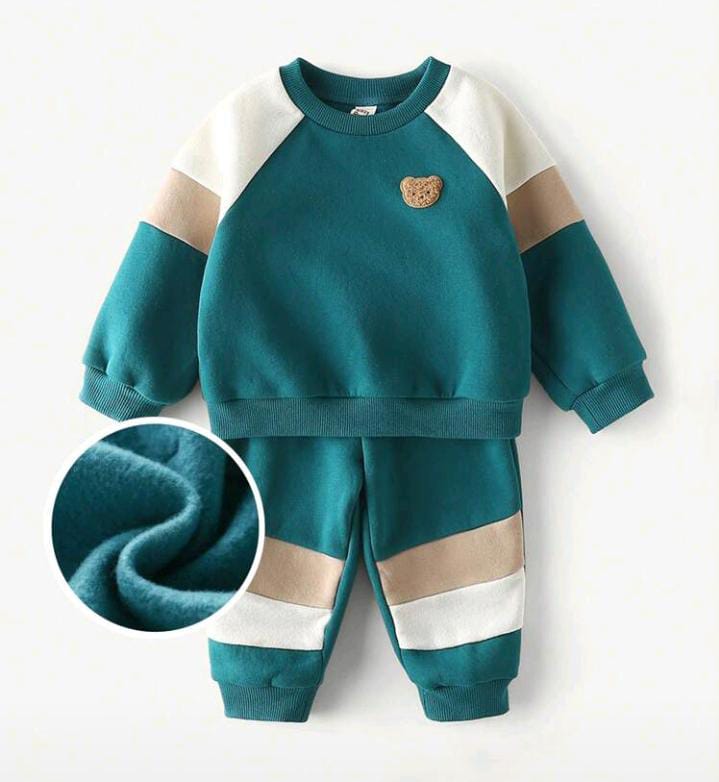 Green Teddy Printed Kids Winter Suit (Each)