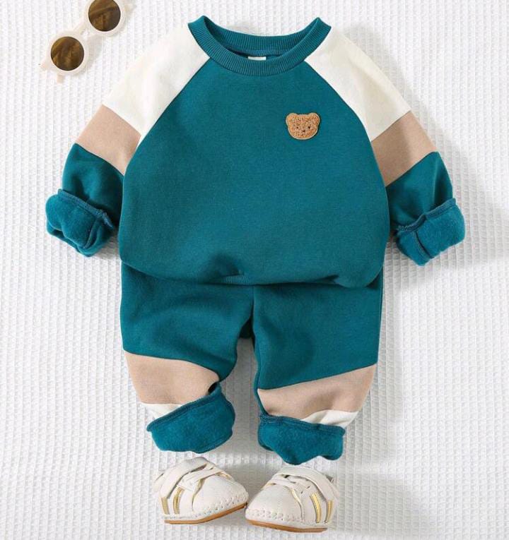 Green Teddy Printed Kids Winter Suit (Each)