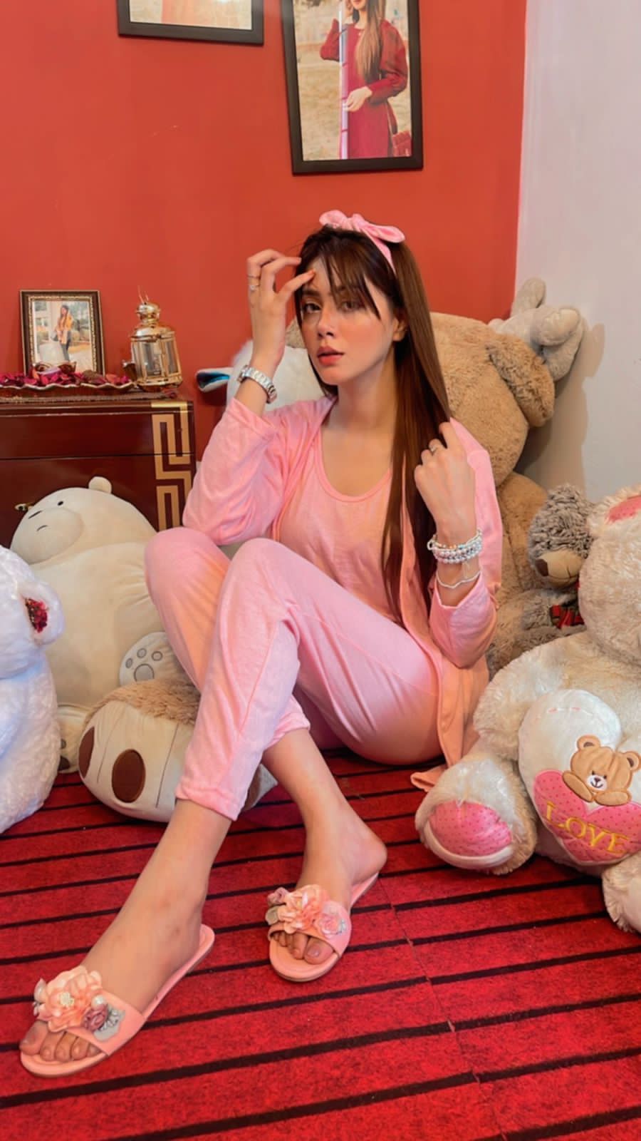 3 Piece Baby Pink Plain Nightwear