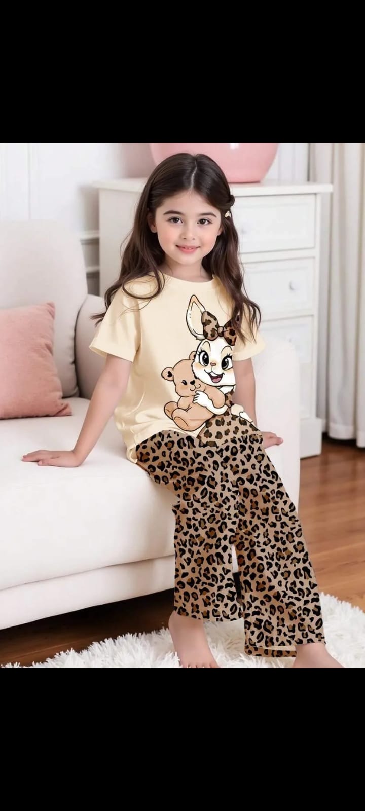 Cute Bunny & Bear Half Sleeve Printed Night Suit (7-16 Years)
