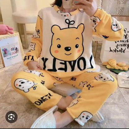 Winter Premium Fleece Yellow Winnie the Pooh Printed Night Suit