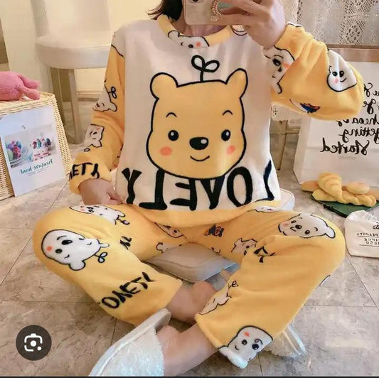 Winter Premium Fleece Yellow Winnie the Pooh Printed Night Suit