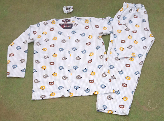 Blue Bear Printed Knitted Night Suit