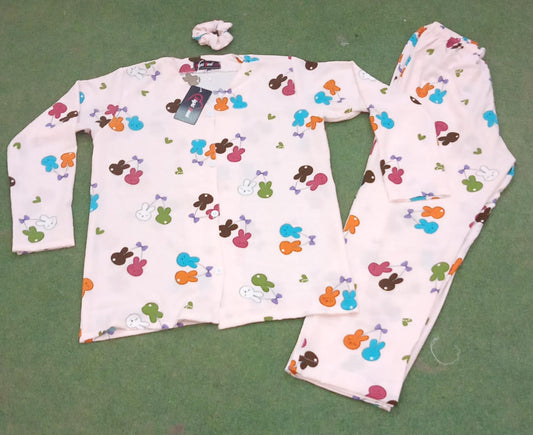 Rabbit & Cherry Printed Knitted Night Suit
